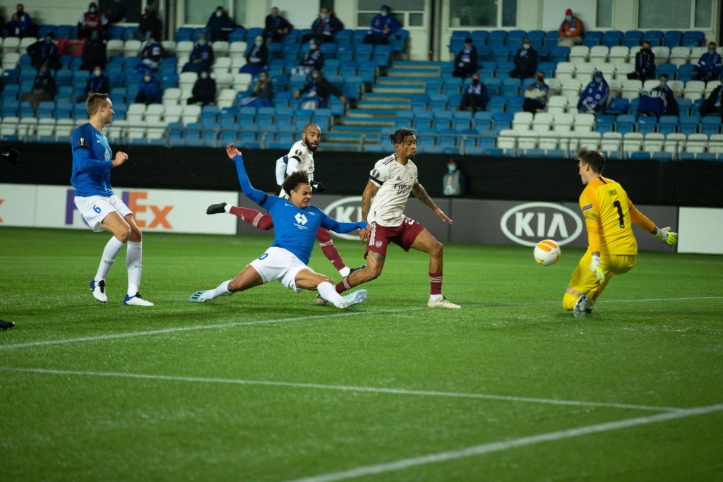 26 November 2020, UEFA Europa League Group Stage, Reiss Nelson scores for Arsenal against Molde FK. Photo: Srdan Mudrinic, Digitalsport