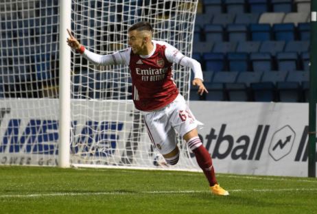 Catalin Cirjan after scoring for the Arsenal u21s (Photo by David Price/Arsenal FC via Getty Images)