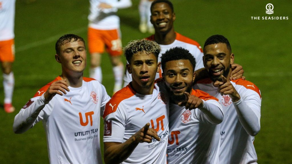 Daniel Ballard (L) celebrates with Blackpool (Photo via Blackpool FC on Twitter)