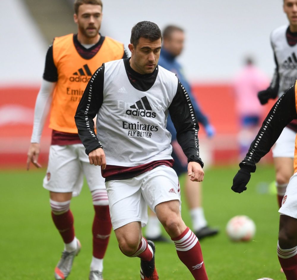 Sokratis Papastathopoulos at the Emirates Stadium with the Arsenal u23s (Photo via Arsenal Academy on Twitter)