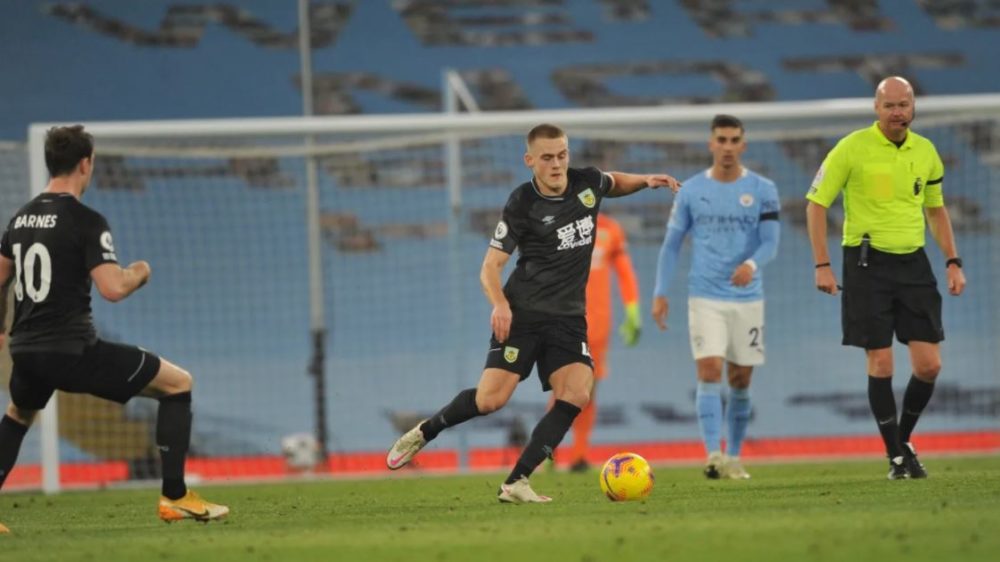 Josh Benson on his debut for Burnley against Manchester City (Photo via BurnleyFootballClub.com)