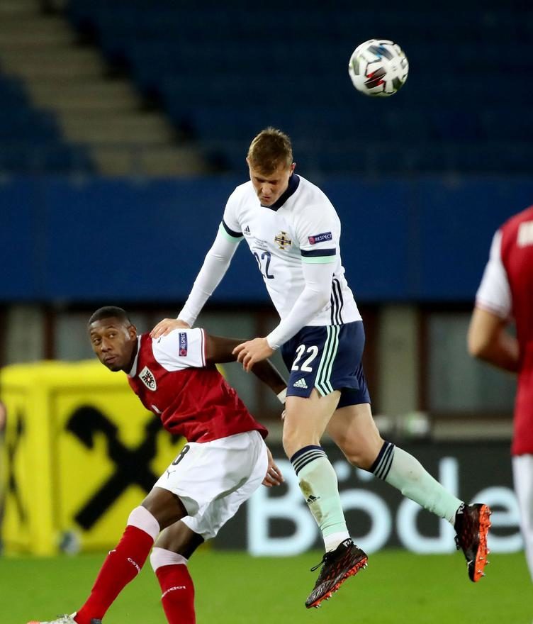 Ballard ends international break with another strong display 2 Daniel Ballard wins an aerial duel with Northern Ireland (Photo via William Cherry / Presseye)