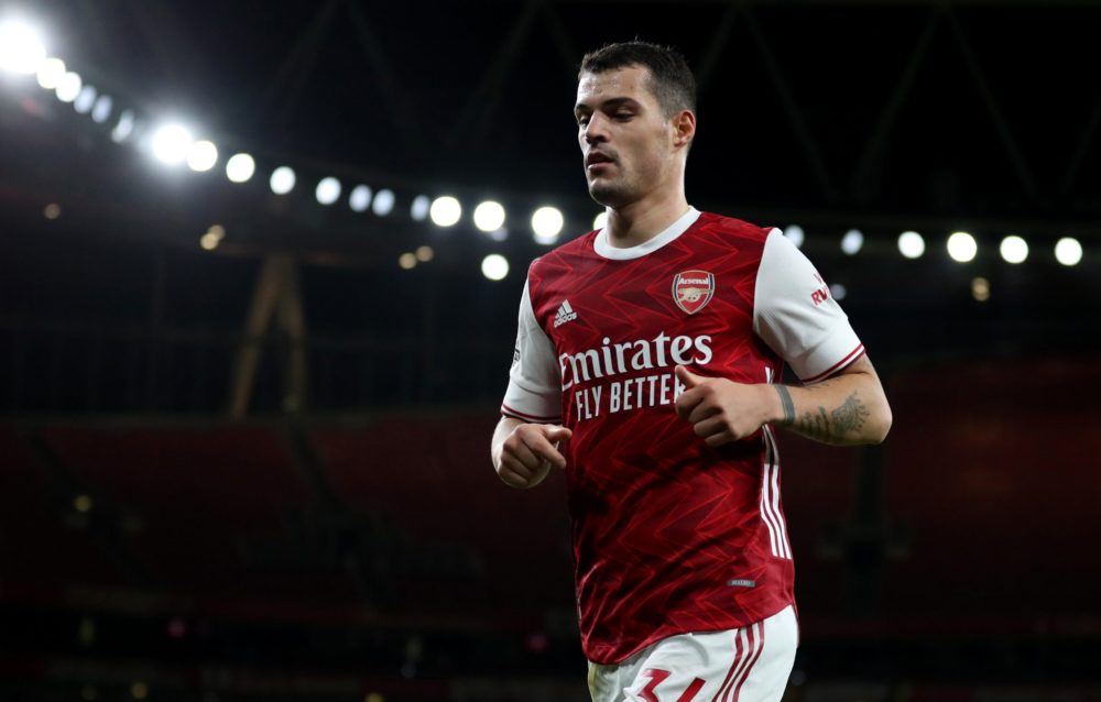 LONDON, ENGLAND: Granit Xhaka of Arsenal during the Premier League match between Arsenal and Leicester City at Emirates Stadium on October 25, 2020...