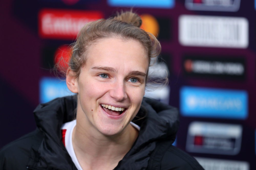 BOREHAMWOOD, ENGLAND - OCTOBER 18: Vivianne Miedema of Arsenal is interviewed following the Barclays FA Women's Super League match between Arsenal ...