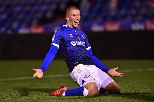 Harry Clarke celebrates his winner against Cheltenham. (Picture: Eddie Garvey)