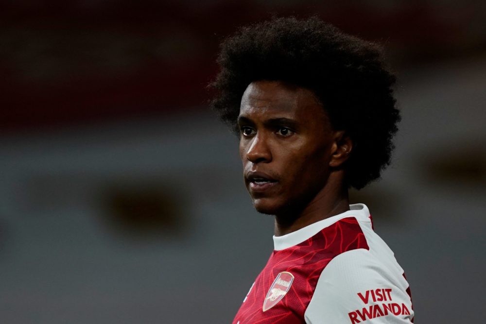 Arsenal's Brazilian midfielder Willian reacts during the English Premier League football match between Arsenal and West Ham United at the Emirates ...