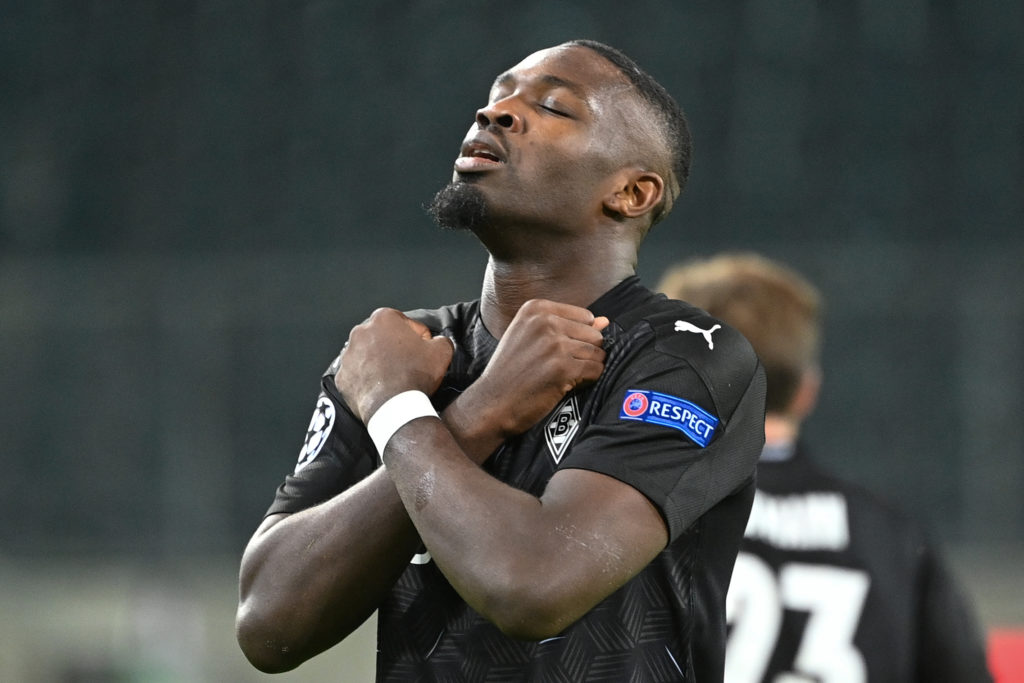 Arsenal not interested in Marcus Thuram 3 Moenchengladbach's French forward Marcus Thuram celebrates scoring the opening goal during the UEFA Champions League group B football match Borussia Moenchengladbach v Real Madrid in Moenchengladbach, western Germany on October 27, 2020. (Photo by Ina Fassbender / AFP) (Photo by INA FASSBENDER/AFP via Getty Images)