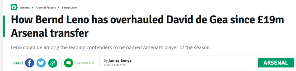 Are Arsenal fans being unfair to this player? 3 Bernd Leno Football.London, 2 April 2020