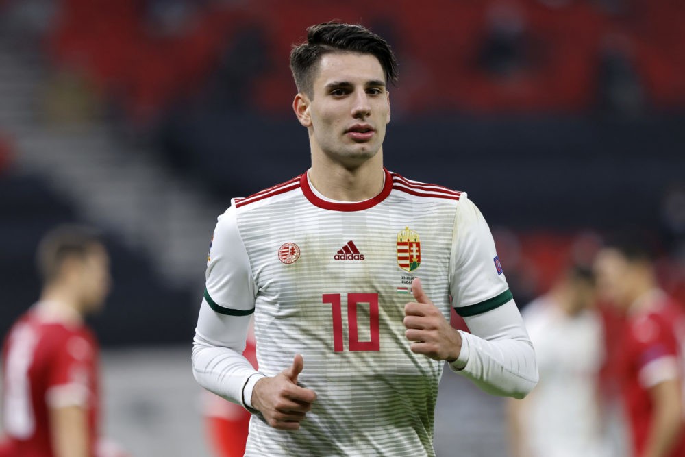 BUDAPEST, HUNGARY - NOVEMBER 15: Dominik Szoboszlai of Hungary looks on during the UEFA Nations League group stage match between Hungary and Serbia...