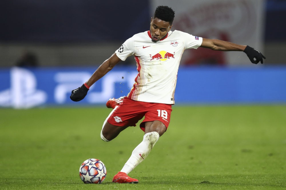 LEIPZIG, GERMANY: Christopher Nkunku of RB Leipzig controls the ball during the UEFA Champions League Group H stage match between RB Leipzig and Pa...