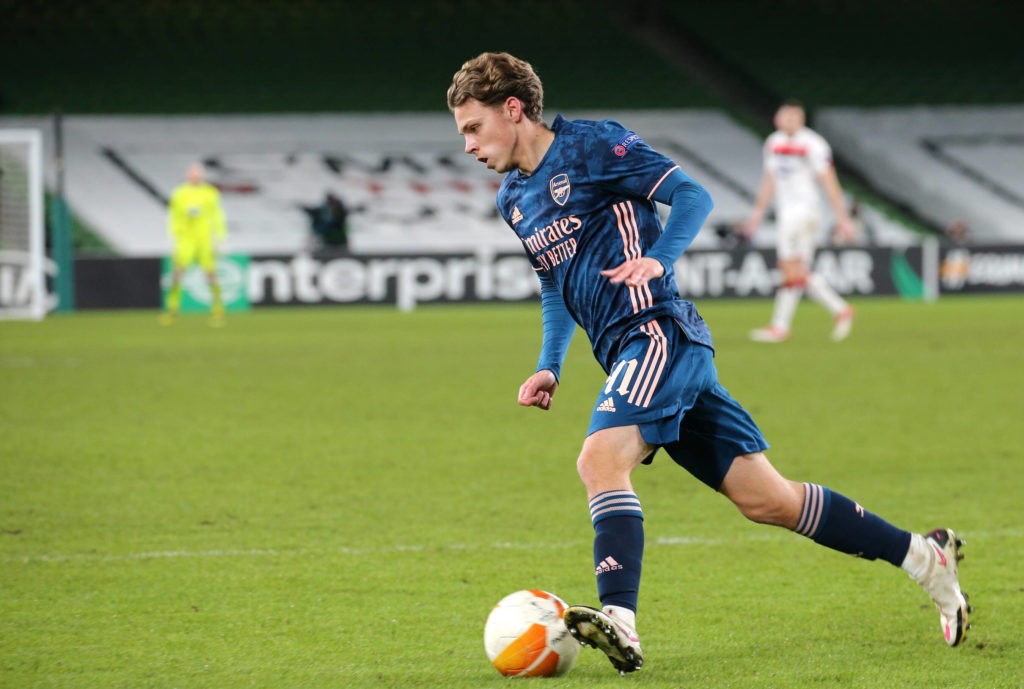 Arsenal 21yo leaves on permanent transfer 4 Dundalk v Arsenal Europa League 10/12/2020. Ben Cottrell of Arsenal during the Europa League Group B match between Dundalk and Arsenal at Aviva Stadium, Dublin, Republic of Ireland on 10 December 2020. Copyright: Ben Whitley