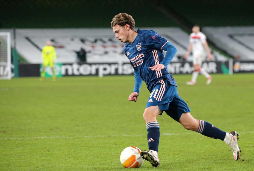 Dundalk v Arsenal Europa League 10/12/2020. Ben Cottrell of Arsenal during the Europa League Group B match between Dundalk and Arsenal at Aviva Sta...