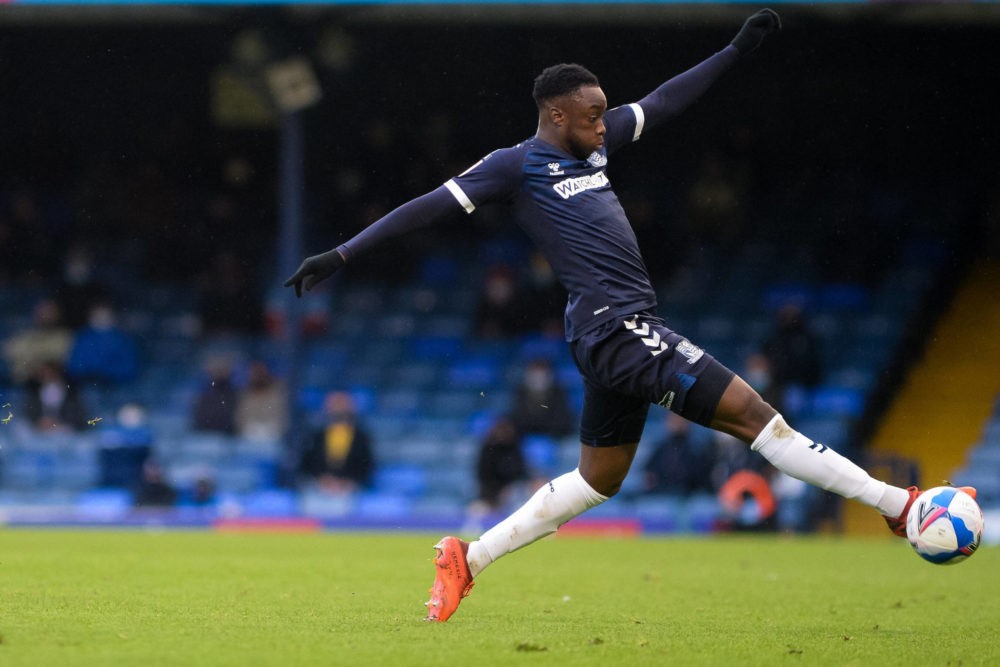 James Olayinka controls the ball during the EFL Sky Bet League 2 match between Southend United and Scunthorpe United at Roots Hall, Southend, Engla...