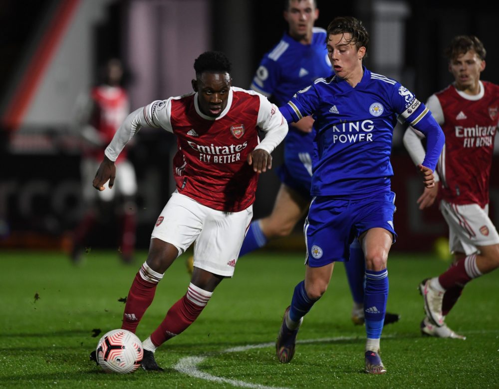 Folarin Balogun faces off against the Leicester City u23s (Photo via Arsenal Academy on Twitter)