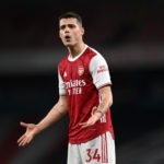 LONDON, ENGLAND - FEBRUARY 21: Granit Xhaka of Arsenal reacts during the Premier League match between Arsenal and Manchester City at Emirates Stadium on February 21, 2021 (Photo by Shaun Botterill/Getty Images)