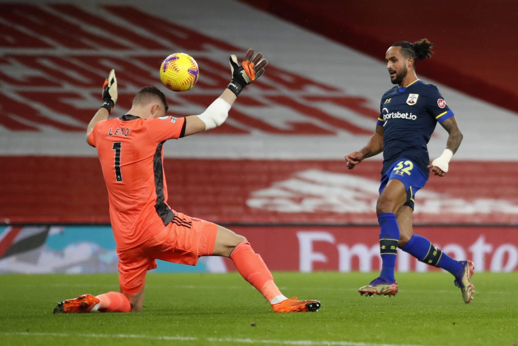 'Emotional' Walcott ready to 'do a job' against Arsenal 2 LONDON, ENGLAND - DECEMBER 16: Theo Walcott of Southampton scores their team's first goal past Bernd Leno of Arsenal during the Premier League match between Arsenal and Southampton at Emirates Stadium on December 16, 2020 in London, England. The match will be played without fans, behind closed doors as a Covid-19 precaution. (Photo by Peter Cziborra - Pool/Getty Images)