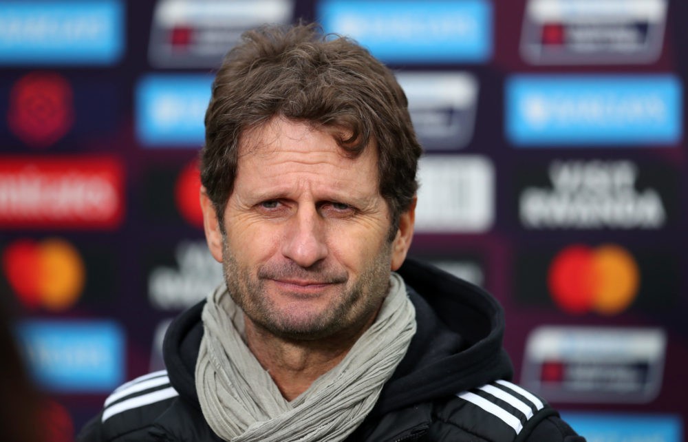 BOREHAMWOOD, ENGLAND - OCTOBER 18: Joe Montemurro, Manager of Arsenal is interviewed following the Barclays FA Women's Super League match between A...