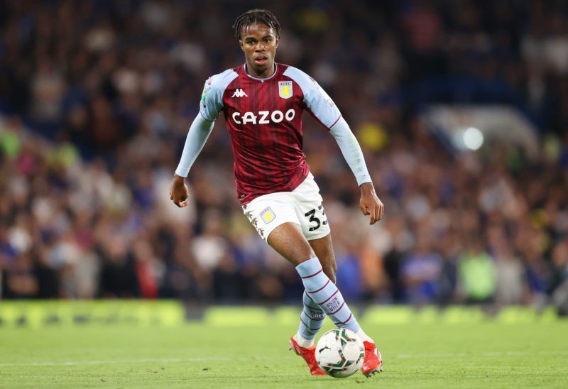 LONDON, ENGLAND - SEPTEMBER 22: Carney Chukwuemeka of Aston Villa runs with the ball during the Carabao Cup Third Round match between Chelsea and A...