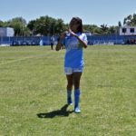 Argentine transgender footballer Mara Gomez of Villa San Carlos gestures as she leaves the field after an Argentina first division female football match against Lanus at Genacio Salice stadium in Berisso, Buenos Aires, Argentina on December 7, 2020. - Gomez is the first transgender footballer to play in the first division of the Argentine female league. (Photo by JUAN MABROMATA / AFP)