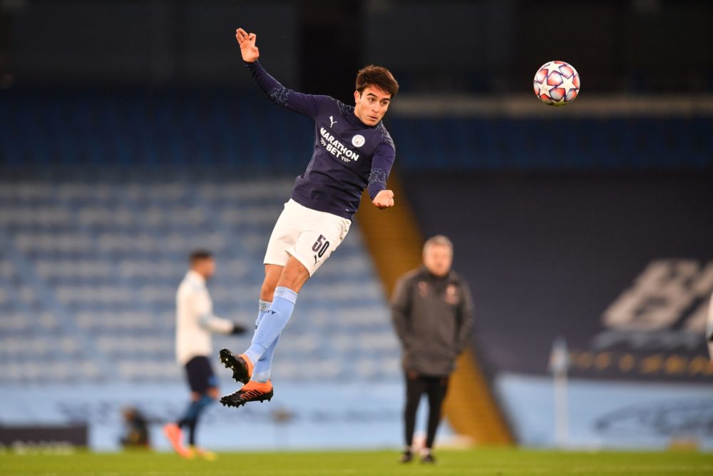 Manchester City's Spanish defender Eric García warms up before the UEFA Champions League 1st round day 6 group C football match between Manchester ...