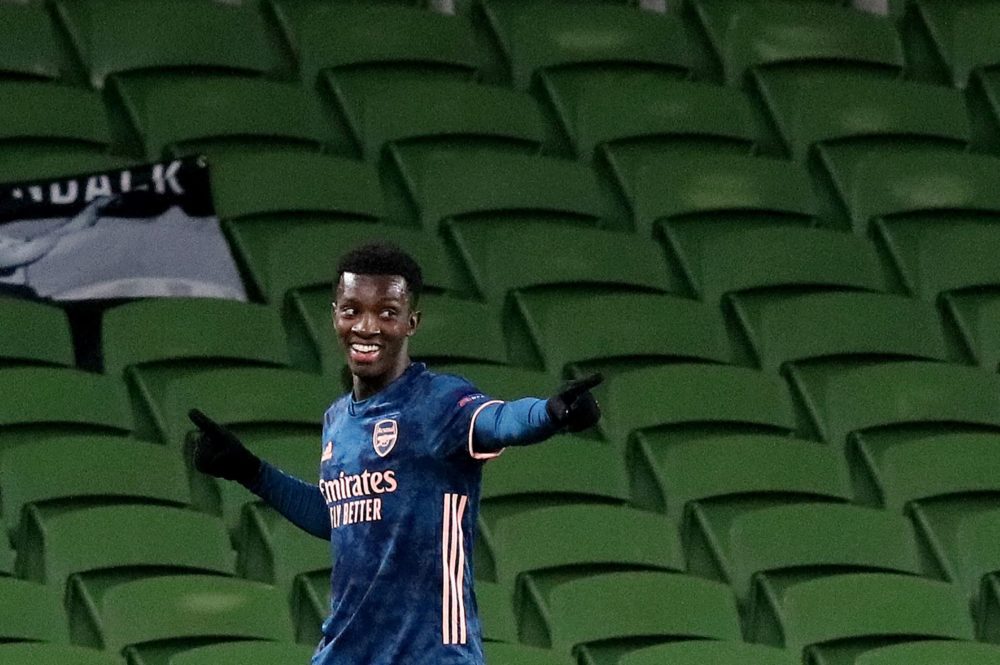 13 Arsene Wenger-era players remain at Arsenal 6 Arsenal's English striker Eddie Nketiah celebrates after he scores his team's first goal during the UEFA Europa League 1st round Group B football match between Dundalk and Arsenal at Aviva Stadium in Dublin, Ireland on December 10, 2020. (Photo by Paul Faith / AFP)