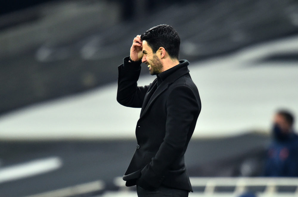LONDON, ENGLAND: Mikel Arteta, Manager of Arsenal reacts during the Premier League match between Tottenham Hotspur and Arsenal at Tottenham Hotspur...