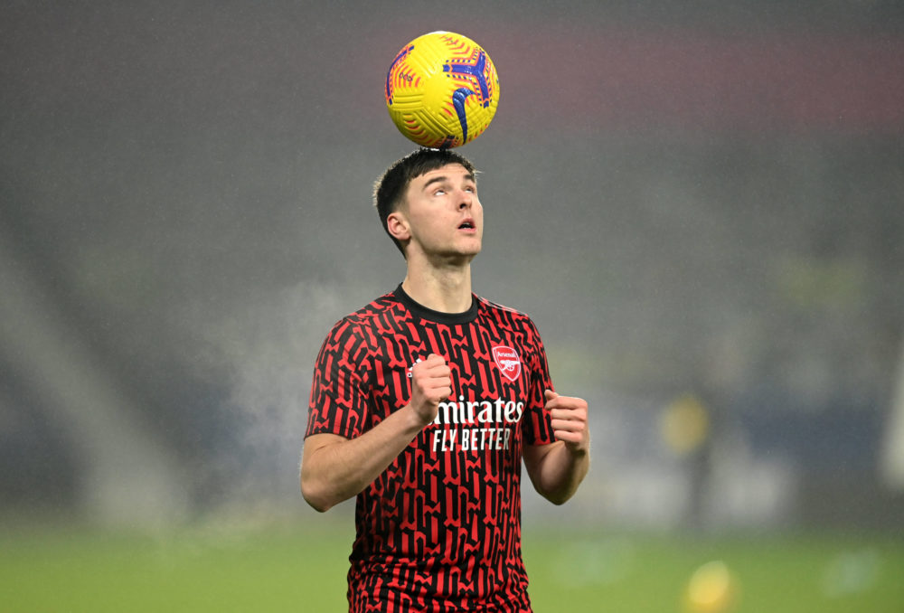 Arsenal's Kieran Tierney warms up prior to the Premier League match at The Hawthorns, West Bromwich. Copyright: Michael Regan