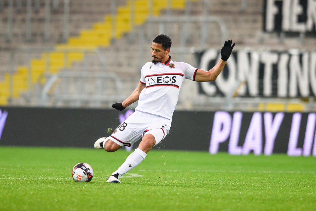 William Saliba kicks the ball for OGC Nice against Lens on 23/01/2021. (Photo by Federico Pestellini / Panoramic)