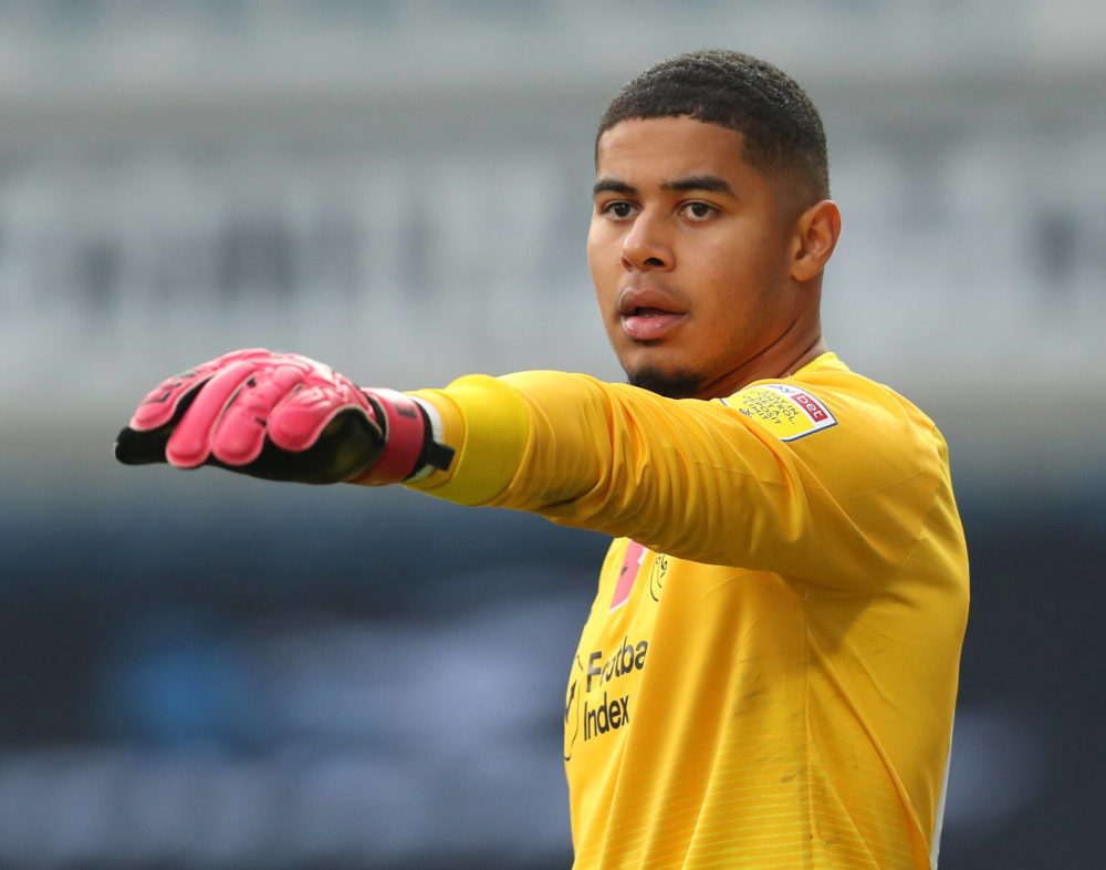 7th November 2020, Ewood Park. Blackburn Rovers versus Queens Park Rangers. Queens Park Rangers goalkeeper Seny Dieng directs his defenders as they...