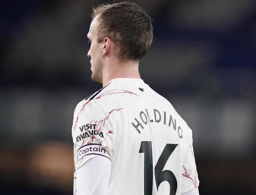 Rob Holding of Arsenal wearing the captains armband during the Premier League match at Goodison Park, Liverpool. Picture date: 19th December 2020. ...