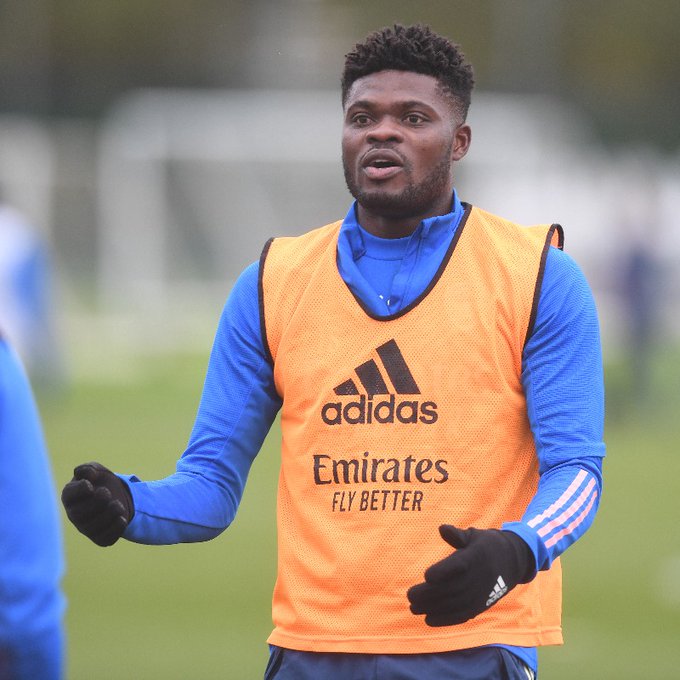 Thomas Partey in training with Arsenal (Photo via Arsenal on Twitter)
