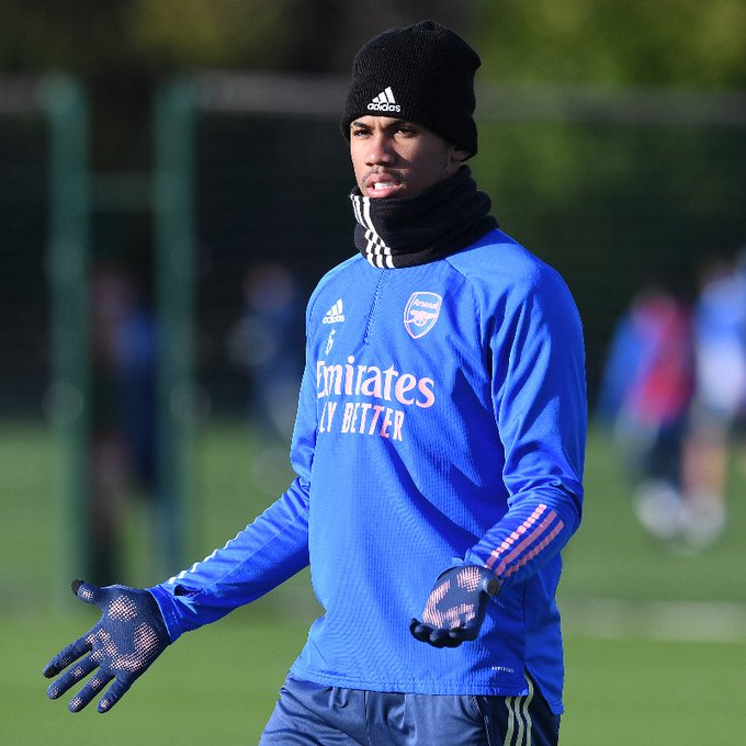 Gabriel Magalhaes in training with Arsenal (Photo via Arsenal on Twitter)
