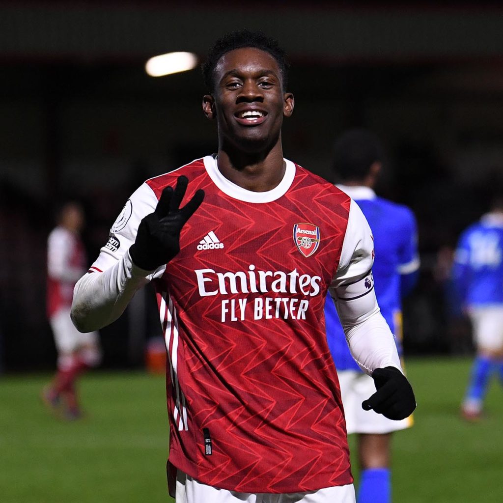 Folarin Balogun celebrates his hat-trick against Brighton u23s (Photo via David Price)