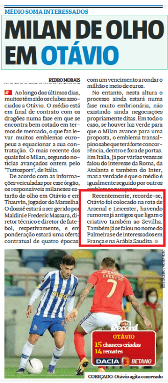 Arsenal eye free move for Otávio who's worth £16.2m 3 Otavio Record