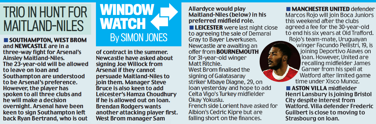 Arsenal want 23yo to go to Southampton as Newcastle make contact 3 Ainsley Maitland-Niles is a wanted man - Daily Mail, 30 January 2021