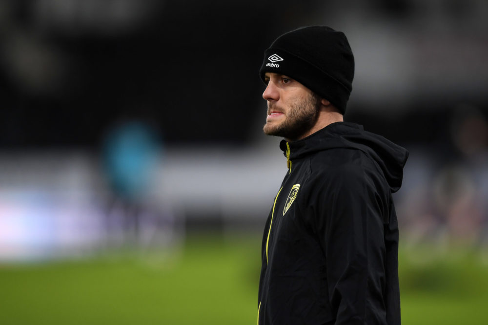 DERBY, ENGLAND - JANUARY 19: Jack Wilshere of AFC Bournemouth looks on during the warm up prior to during the Sky Bet Championship match between De...