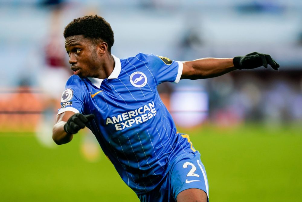 Edu working on 6 Arsenal deals 6 Brighton's English midfielder Tariq Lamptey runs after the ball during the English Premier League football match between Aston Villa and Brighton and Hove Albion at Villa Park in Birmingham, central England on November 21, 2020. (Photo by Tim Keeton / POOL / AFP)