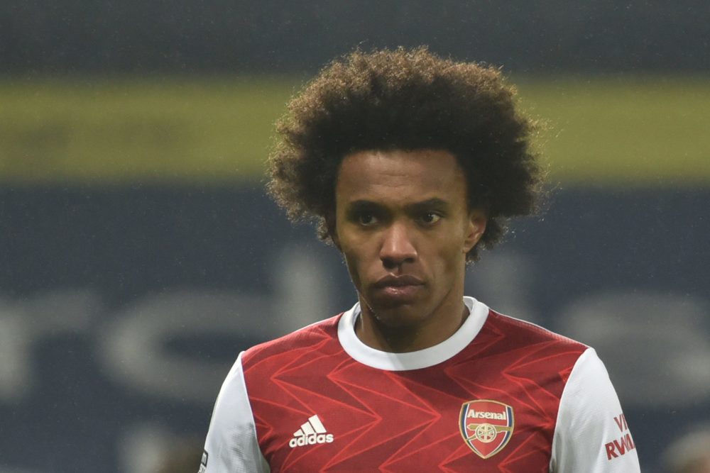 Willian Arsenal contract terminated - Arsenal's Brazilian midfielder Willian reacts during the English Premier League football match between West B...