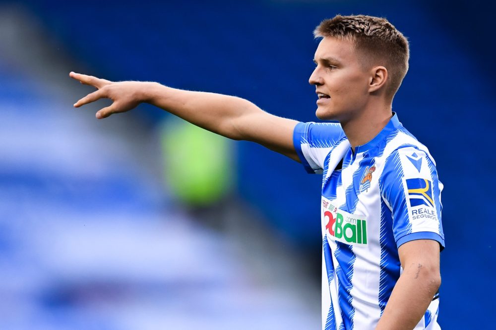 SAN SEBASTIAN, SPAIN - JULY 02: Martin Odegaard of Real Sociedad looks on during the Liga match between Real Sociedad and RCD Espanyol at Reale Are...