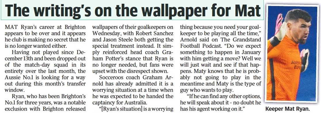 How were Arsenal able to sign Premier League man? 3 The Advertiser, 22 January 2021, Maty Ryan