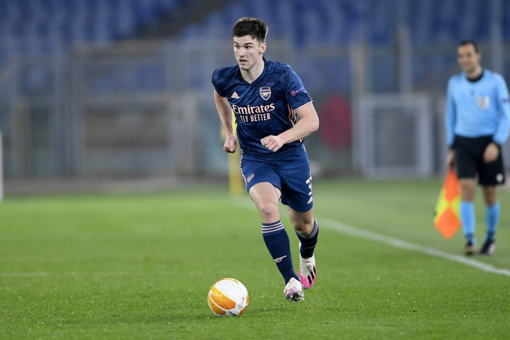 Kieran Tierney of Arsenal FC during the UEFA Europa League round of 32 Leg 1 match between SL Benfica and Arsenal at Stadio Olimpico, Rome, Italy o...