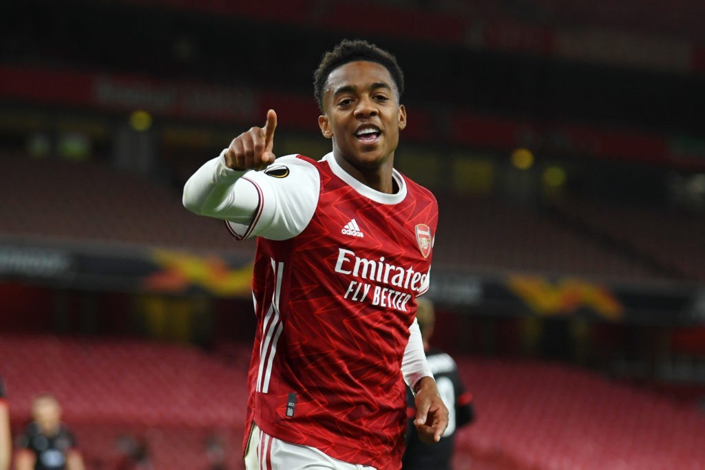 Ex-Gunner calls out online racist trolls 4 LONDON, ENGLAND - OCTOBER 29: Joe Willock of Arsenal celebrates after scoring his team's second goal during the UEFA Europa League Group B stage match between Arsenal FC and Dundalk FC at Emirates Stadium on October 29, 2020 in London, England. Sporting stadiums around the UK remain under strict restrictions due to the Coronavirus Pandemic as Government social distancing laws prohibit fans inside venues resulting in games being played behind closed doors. (Photo by Mike Hewitt/Getty Images)