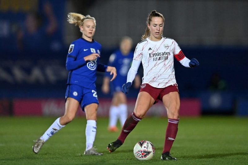 KINGSTON UPON THAMES, ENGLAND - FEBRUARY 10: Lia Walti of Arsenal during the Barclays FA Women's Super League match between Chelsea Women and Arsen...