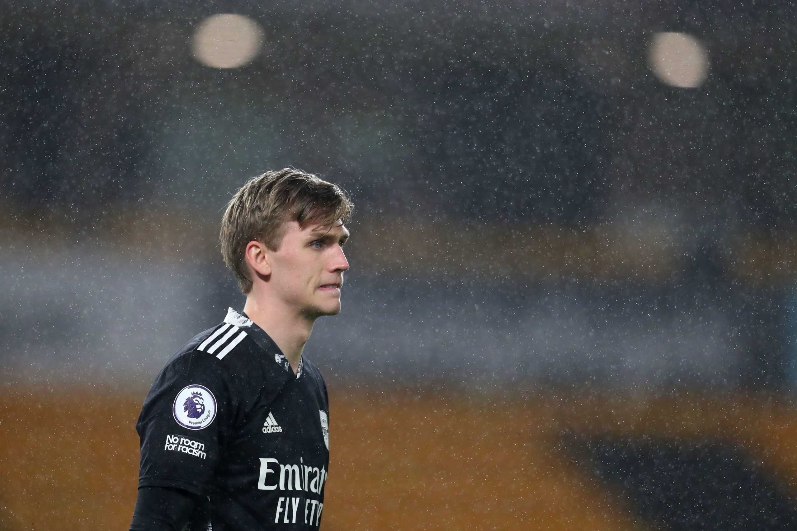 Arsenal's Icelandic goalkeeper Runar Alex Runarsson comes on after Arsenal's German goalkeeper Bernd Leno leaves the field on being red carded duri...