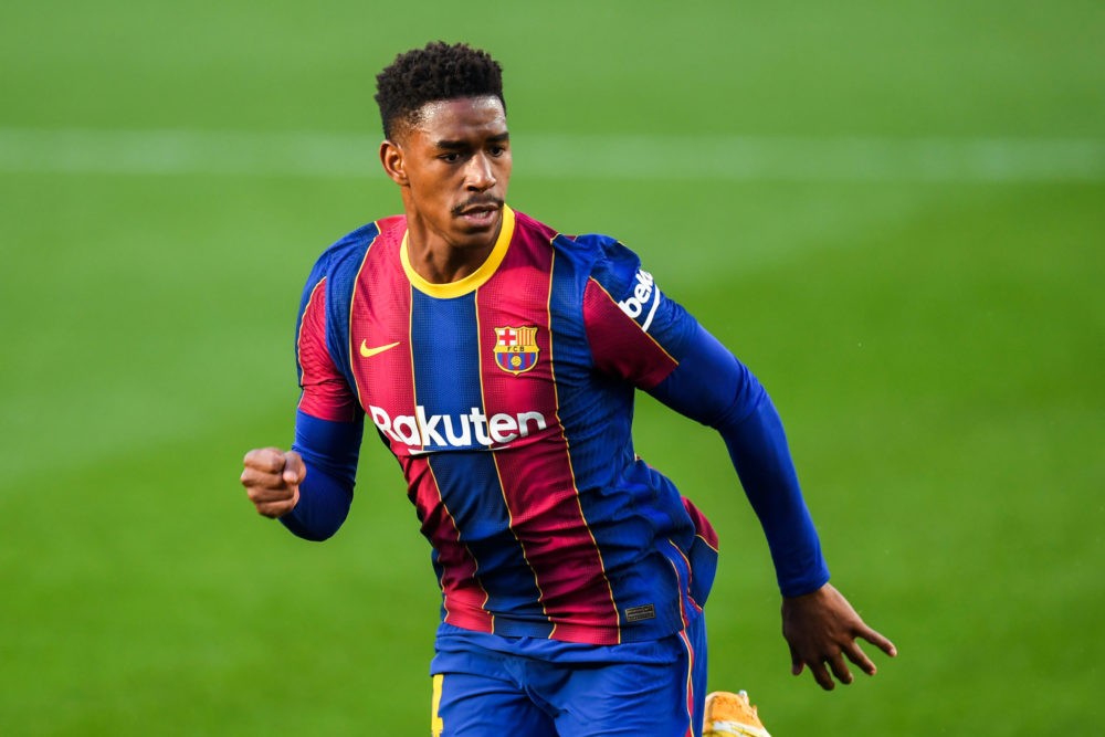 BARCELONA, SPAIN: Junior Firpo of FC Barcelona looks on during the La Liga Santander match between FC Barcelona and C.A. Osasuna at Camp Nou on November 29, 2020. (Photo by David Ramos/Getty Images)