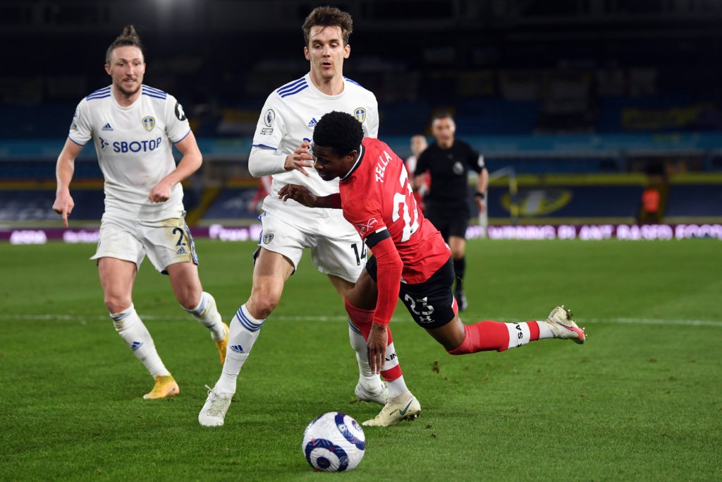 Arsenal academy winger makes full Premier League debut for Southampton 2 LEEDS, ENGLAND: Nathan Tella of Southampton is fouled by Diego Llorente of Leeds United, leading to a penalty which is later overturned by VAR during the Premier League match between Leeds United and Southampton at Elland Road on February 23, 2021. (Photo by Gareth Copley/Getty Images)