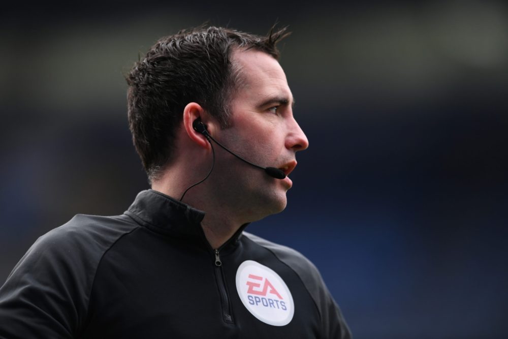 Referee does it again to Arsenal 5 LEICESTER, ENGLAND - JANUARY 31: Match Referee, Chris Kavanagh looks on ahead of the Premier League match between Leicester City and Leeds United at The King Power Stadium on January 31, 2021 in Leicester, England. Sporting stadiums around the UK remain under strict restrictions due to the Coronavirus Pandemic as Government social distancing laws prohibit fans inside venues resulting in games being played behind closed doors. (Photo by Clive Mason/Getty Images)