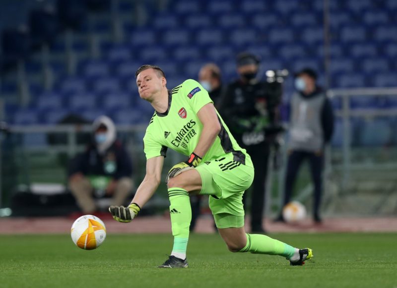 Bernd Leno signs for Fulham for £3m+ add ons 2 ROME, ITALY - FEBRUARY 18: Bernd Leno of Arsenal looks for a pass during the UEFA Europa League Round of 32 match between SL Benfica and Arsenal FC at Stadio Olimpico on February 18, 2021 in Rome, Italy. SL Benfica face Arsenal FC at a neutral venue in Rome behind closed doors after Portugal imposed a ban on travellers arriving from the UK in an effort to prevent the spread of Covid-19 variants. (Photo by Paolo Bruno/Getty Images)