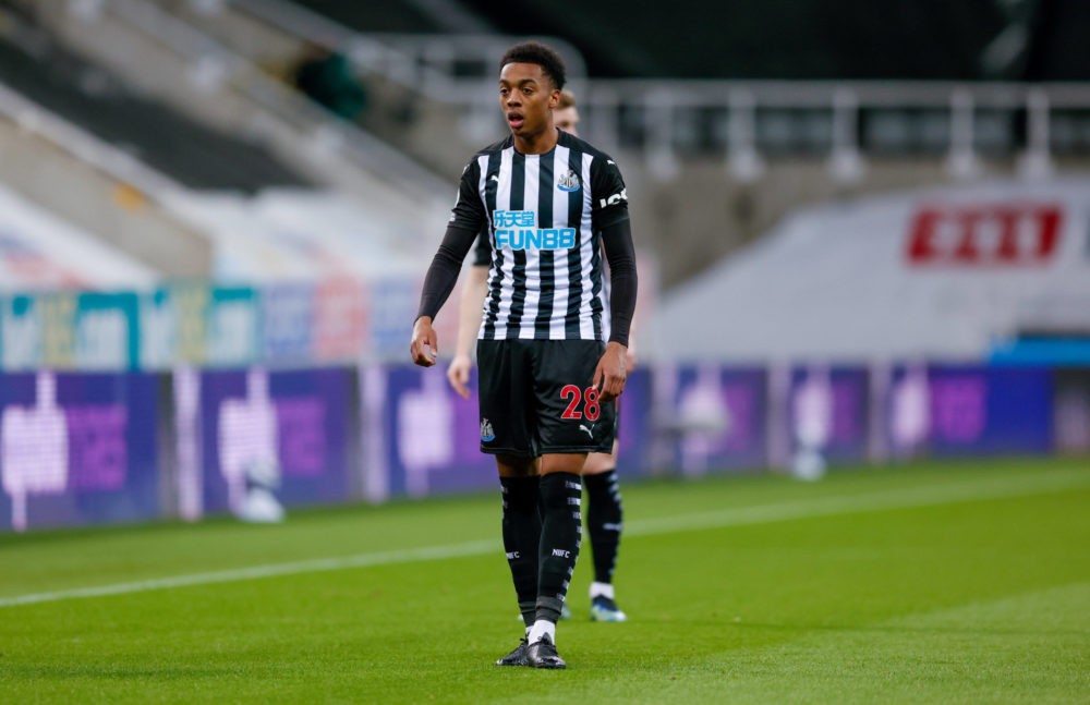 Newcastle United midfielder Joe Willock, on loan from Arsenal, during the Premier League match between Newcastle United and Aston Villa at St. Jame...