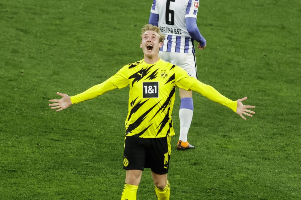 Julian Brandt BVB trifft zum 1:0 Tor und jubelt im Spiel 1. Bundesliga Borussia Dortmund vs. Hertha BSC Berlin. Foto: pressefoto Mika Volkmann